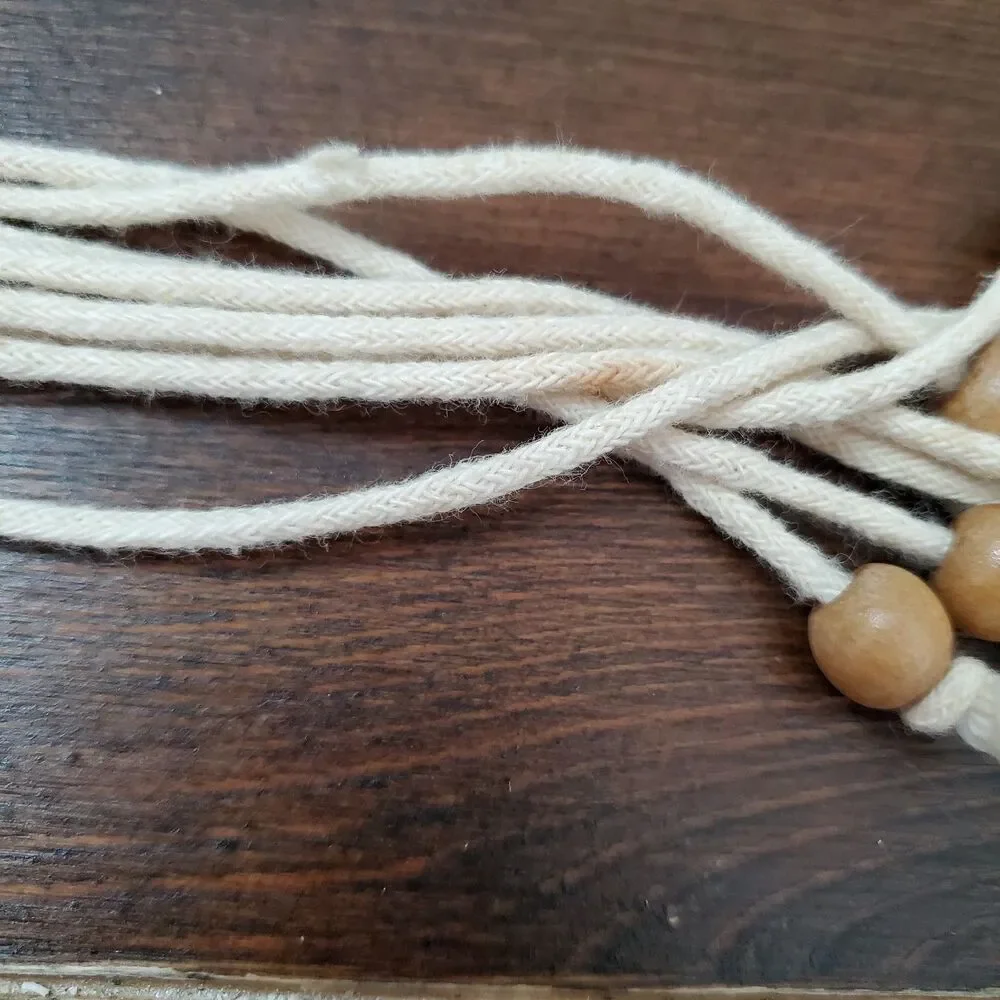 Vintage Macrame Belt Cream Cotton Ties Beads Fringe 30-32